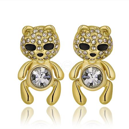 Real 18K Gold Plated Bear Tin Alloy Cubic Zirconia Stud Earrings EJEW-BB08486-G-1