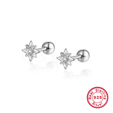 Elegant Sterling Silver Star Screw Earrings with Diamond Inlay OI0203-2-1