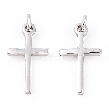 Rhodium Plated 925 Sterling Silver Religion Cross with 925 Stamp & Jump Rings STER-T007-51P-1