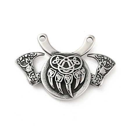 304 Stainless Steel Viking Bear Paw Law Odin Double Ax Pendants X-STAS-P309-31AS-1