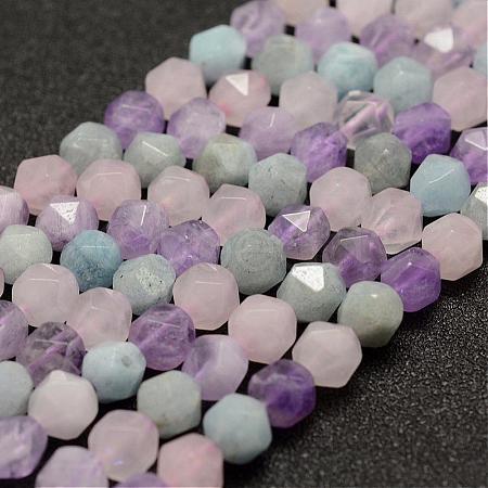 Natural Aquamarine & Rose Quartz & Amethyst Beads Strands G-G682-34-8mm-1