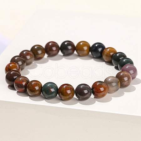 Natural Green Ocean Agate Round Stretch Bracelets for Women PW-WG91270-03-1