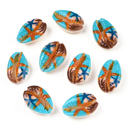 Printed Cowrie Shell Beads SSHEL-T013-01C-1