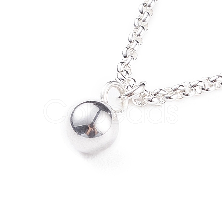 304 Stainless Steel Round Ball Pendant Necklace with Rolo Chains for Men Women NJEW-JN03845-01-1
