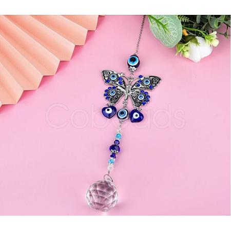 Alloy Butterfly Turkish Blue Evil Eye Pendant Decoration HJEW-M002-14AS-1