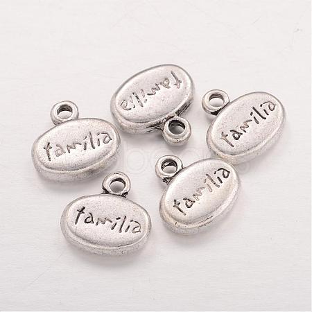 Flat Oval Carved Word Familia Tibetan Silver Message Charms X-LF9241Y-1