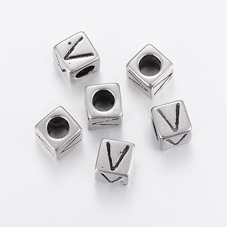 304 Stainless Steel Large Hole Letter European Beads STAS-H428-01AS-V-1