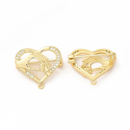 Cubic Zirconia Heart with Hand Brooch Pin JEWB-M025-01G-1