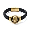 Men's Braided Black PU Leather Cord Bracelets, Skull 304 Stainless Steel Link Bracelets with Magnetic Clasps, Golden, 8-7/8 inch(22.5cm), 26.5mm