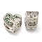 Rack Plating Alloy Enamel European Beads, with Rhinestone, Large Hole Beads, Heart with Tree of Life, Platinum, 11x12x7.5mm, Hole: 5mm