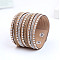 9-row Suede Cord & Rhinestone & Alloy Rivet Wrap Bracelets, Snap Bracelets for Women Girl, Tan, 7-7/8 inch(20cm)