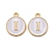 Golden Plated Alloy Charms, Cadmium Free & Lead Free, with Enamel, Enamelled Sequins, Flat Round with Letter, White, Letter.I, 14x12x2mm, Hole: 1.5mm