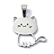 Non-Tarnish 304 Stainless Steel Pendants, Laser Cut, Cat Charm, Stainless Steel Color, 23x20x1.5mm, Hole: 7x4mm