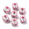 Opaque Acrylic Beads, Cube with Flower, Pearl Pink, 14x14x14mm, Hole: 4mm