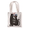 Cute Cat Printed Canvas Women's Tote Bags, with Handle, Rectangle Shoulder Bags for Shopping, Black, Cat Shape, 37x33cm