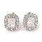 Brass Pave Cubic Zirconia Rectangle Stud Earrings for Women, Platinum, Clear, 15x13mm