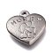 Non-Tarnish Valentine's Day 304 Stainless Steel Pendants, Heart with Word Honey & Lovers, Stainless Steel Color, 16.5x17x3.5mm, Hole: 1.7mm