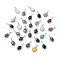 Natural & Synthetic Mixed Gemstone Oval Pendants, Platinum Tone Brass Micro Pave Clear Cubic Zirconia Flower Charms, Long-Lasting Plated, Lead Free & Cadmium Free, Mixed Dyed and Undyed, 30x19x10mm, Hole: 7.8x5mm