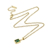 304 Stainless Steel Pave Green Cubic Zirconia Rectangle Pendant Necklaces NJEW-N055-19G-2