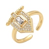 Brass Micro Pave Clear Cubic Zirconia Cuff Finger Rings for Women RJEW-U033-10G-4