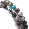 Natural Black Stone & Picasso Jasper & Labradorite & Synthetic Turquois & Non-Magnetic Synthetic Hematite Beaded Stretch Bracelets Sets for Women BJEW-JB09279-6