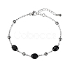 Real 18K Gold Plated Stainless Steel Black Agate Handmade Chain Bracelets for Women FW1421-1-1