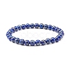 Natural Lapis Lazuli(Dyed) & Lava Rock Round Beads Stretch Bracelets Set BJEW-JB06982-03-4