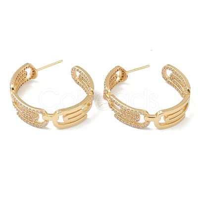 Brass Micro Pave Clear Cubic Zirconia Half Hoop Earrings EJEW-L234-031G-1