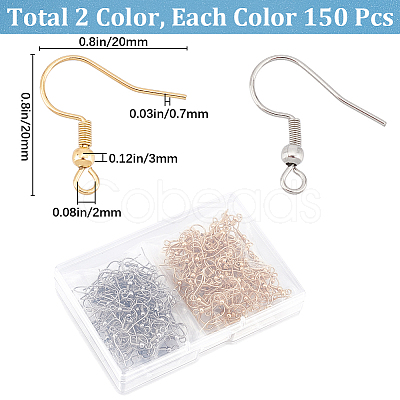 SOFPLATE 300Pcs 2 Style 304 Stainless Steel Earring Hooks STAS-SP0001-39-1