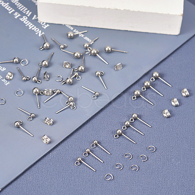 Pandahall 90Pcs 3 Size 202 Stainless Steel Ball Stud Earring Findings STAS-TA0002-22-1