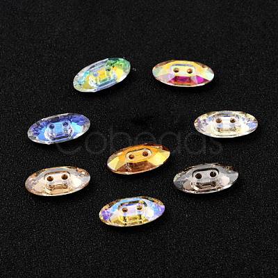 2-Hole Horse Eye Glass Rhinestone Buttons BUTT-D001-G-1