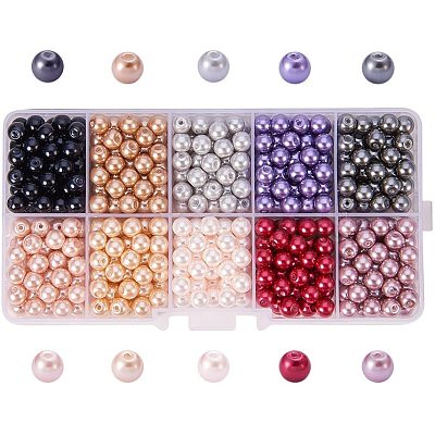 10 Color Eco-Friendly Pearlized Round Glass Pearl Beads HY-PH0010-03-1