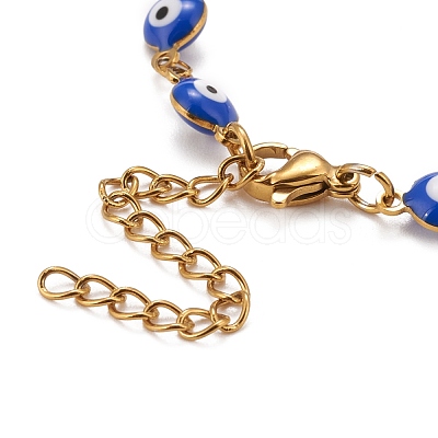 Enamel Oval with Evil Eye Link Chains Bracelet BJEW-P271-04G-04-1