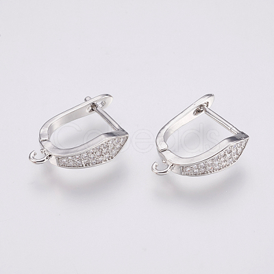 Brass Micro Pave Cubic Zirconia Hoop Earring Findings with Latch Back Closure ZIRC-K075-35P-1