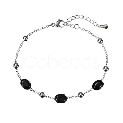 Real 18K Gold Plated Stainless Steel Black Agate Handmade Chain Bracelets for Women FW1421-1-1