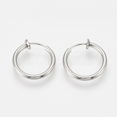 Tarnish Resistant 201 Stainless Steel Retractable Clip-on Hoop Earrings STAS-S100-05-1