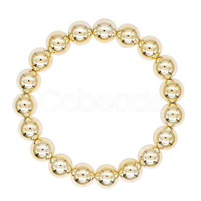 Classic Golden Tone Round Brass Beaded Stretch Bracelets for Women Men IN4084-1-1