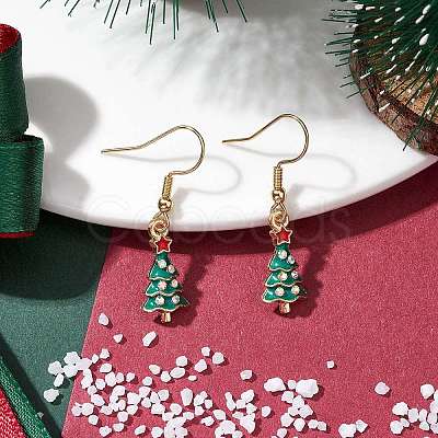 Christmas Tree Alloy Rhinestone Dangle Earrings EJEW-JE05828-01-1