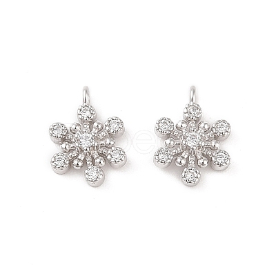 Rhodium Plated 925 Silver Pave Clear Cubic Zirconia Snowflake Charms STER-O006-03P-1