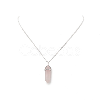 Natural Rose Quartz Geometry Pendant Necklace NJEW-JN04239-03-1