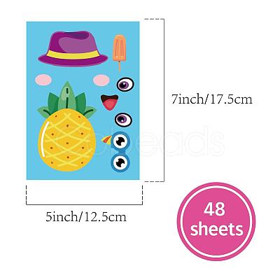 48 Sheets 8 Styles Summer Paper Make a Face Stickers DIY-WH0467-009-1