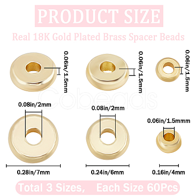 CREATCABIN 180Pcs 3 Styles Brass Spacer Beads KK-CN0002-75-1