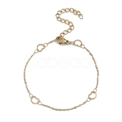 304 Stainless Steel Heart Link Chains Anklets AJEW-A057-09B-G-1