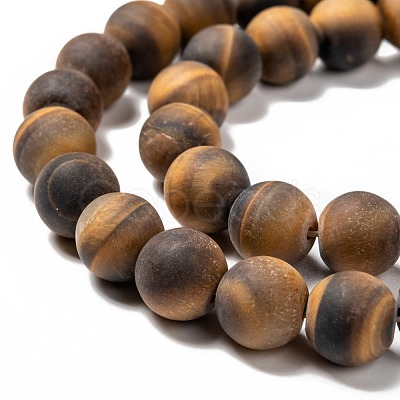 Natural Frosted Tiger Eye Round Bead Strands G-M064-10mm-02-1