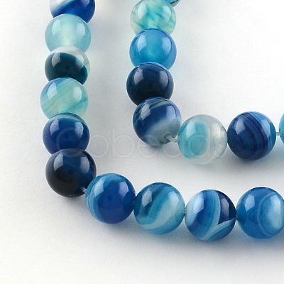 Dyed Natural Striped Agate/Banded Agate Round Bead Strands X-G-R342-6mm-05-1