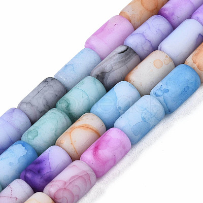 Opaque Baking Painted Crackle Glass Beads Strands FGLA-T004-01I-1