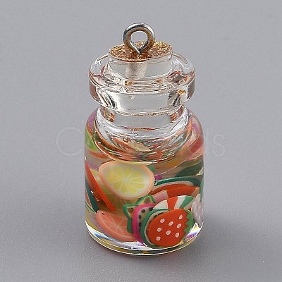 Transparent Glass Wishing Bottle Pendant Decorations EGLA-B002-02F-1