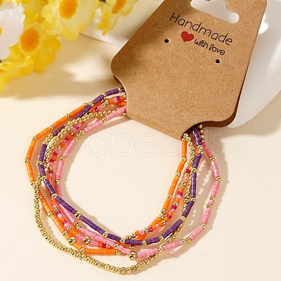 5Pcs Chic Handmade Rainbow Color Glass Seed Beaded Summer Stretch Bracelet Sets ZO8198-4-1