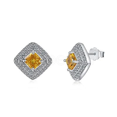 Rhombus 925 Sterling Silver Micro Pave Cubic Zirconia Stud Earrings for Woman EJEW-F350-04P-1