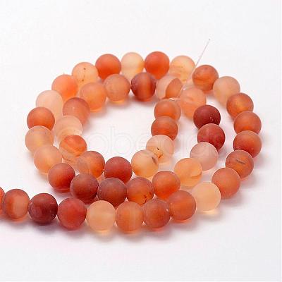 Frosted Natural Red Agate Beads Strands G-F372-8mm-1